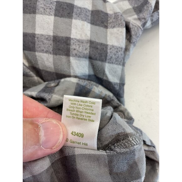 Garnet Hill size 10 Gray flannel Buffalo plaid Organic Pima Button Up‎ Tunic Top - Picture 6 of 9
